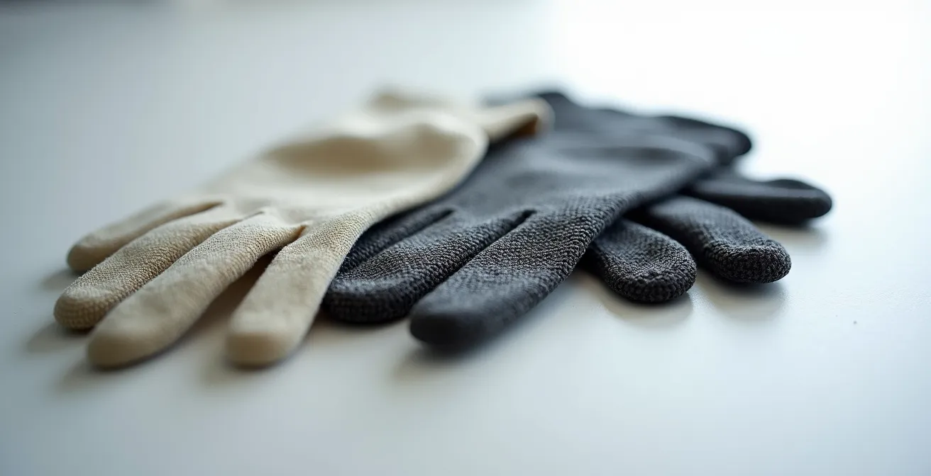 Différentes textures de matériaux de gants disposés en progression visuelle