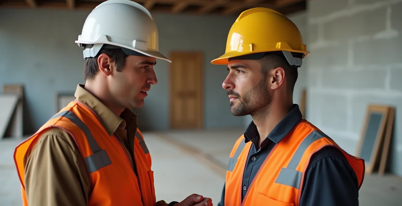 Réunion de coordination entre artisans sur chantier