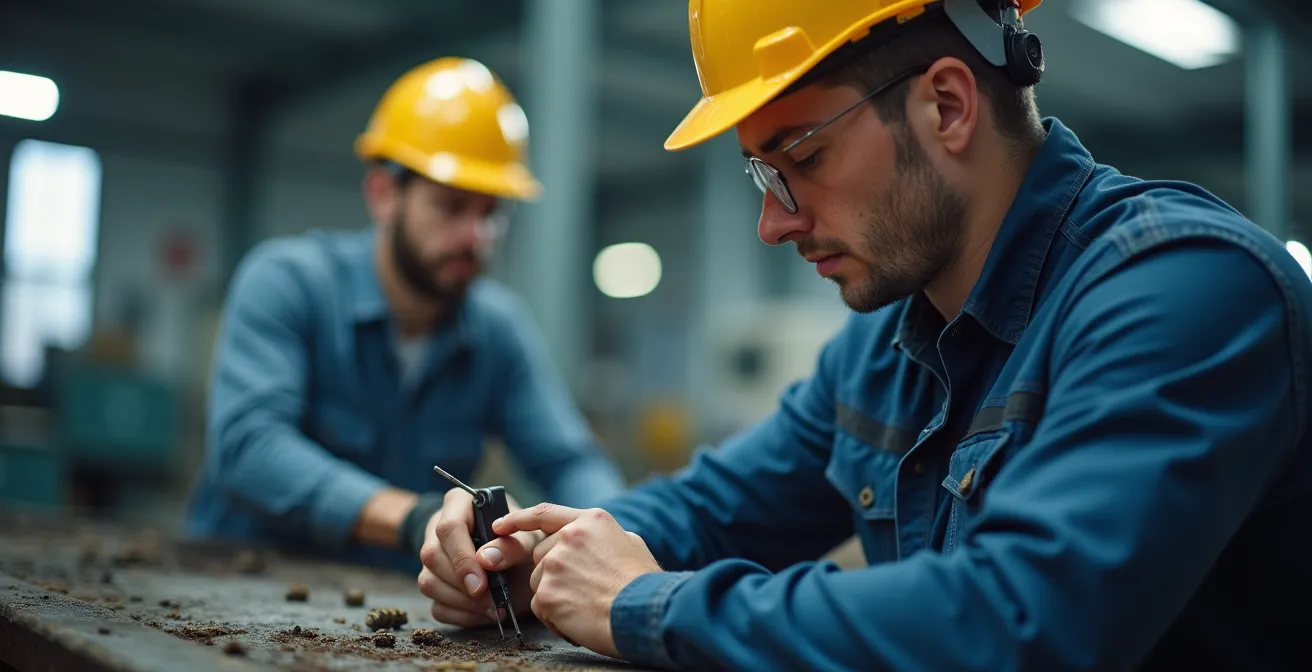 Observateur analysant les mouvements de mains d'un opérateur en situation de travail