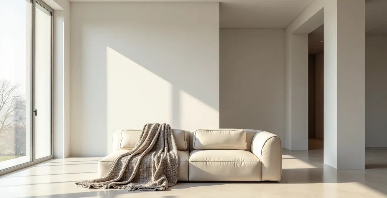 Composition minimaliste avec pull damier dans un espace architectural