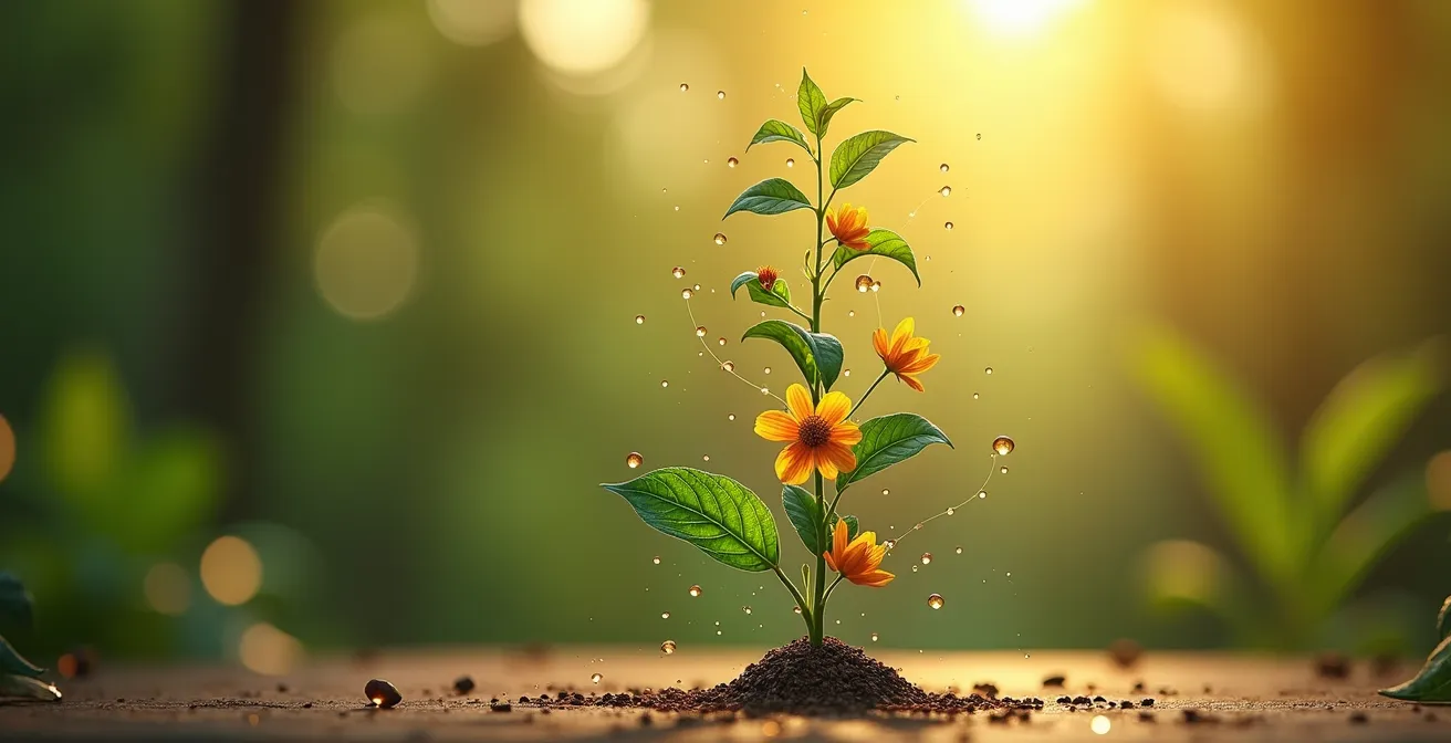 Représentation artistique de la synergie entre molécules végétales