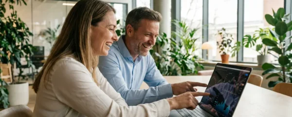 Entrepreneur français en réunion stratégique avec consultant pour demande de subvention entreprise