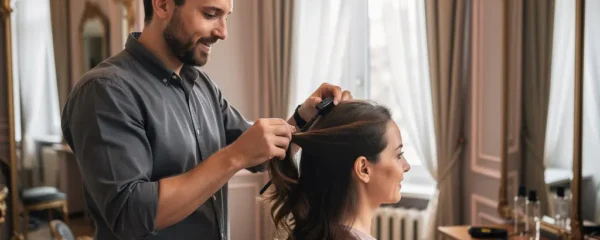 Coiffeur professionnel travaillant dans un salon élégant de Neuilly-sur-Seine