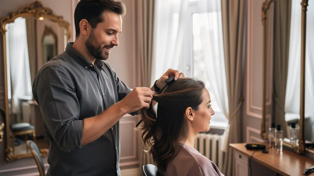 Coiffeur professionnel travaillant dans un salon élégant de Neuilly-sur-Seine