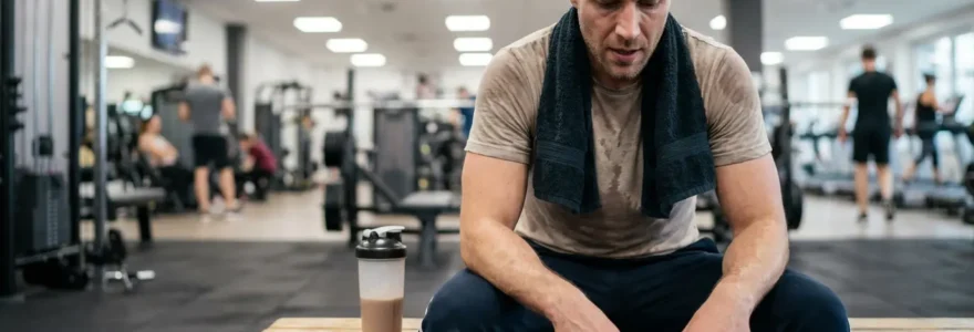 Sportif européen en récupération après entraînement avec shaker protéine