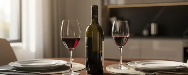 Table de dégustation avec verres cristallin sublimant un vin rouge