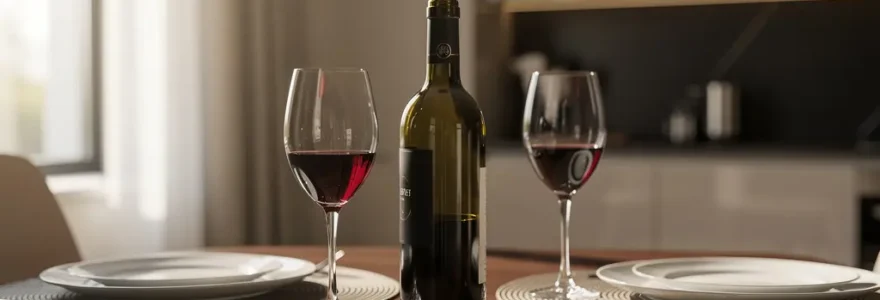 Table de dégustation avec verres cristallin sublimant un vin rouge